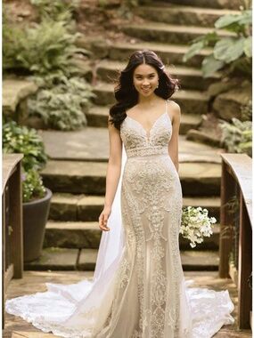 Ivory Lace Bridal Gown with Dramatic Train
